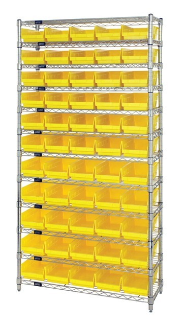 Shelf Bin Wire Shelving System 12" x 36" x 74" Yellow