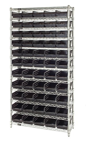 Wire shelving units complete with conductive shelf bins 24" x 36" x 75"