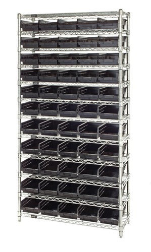 Wire shelving units complete with conductive shelf bins 12" x 36" x 75"