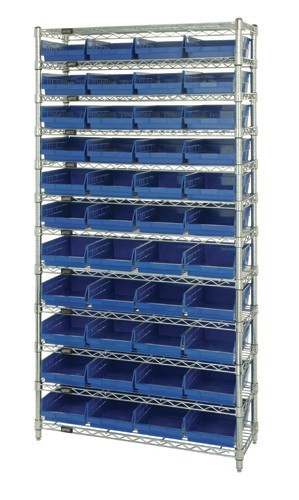 Shelf Bin Wire Shelving System 24" x 36" x 74" Blue