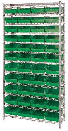 Shelf Bin Wire Shelving System 12" x 36" x 74" Green