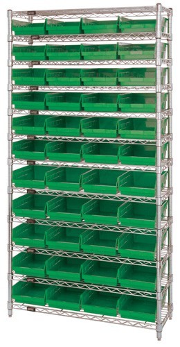 Shelf Bin Wire Shelving System 24" x 36" x 74" Green