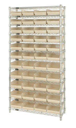 Shelf Bin Wire Shelving System 12" x 36" x 74" Ivory