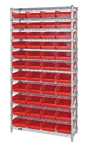 Shelf Bin Wire Shelving System 24" x 36" x 74" Red