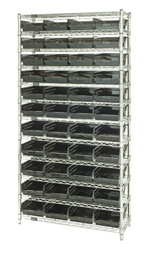 Wire shelving units complete with conductive shelf bins 12" x 36" x 75"