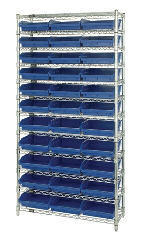 Shelf Bin Wire Shelving System 24" x 36" x 74" Blue