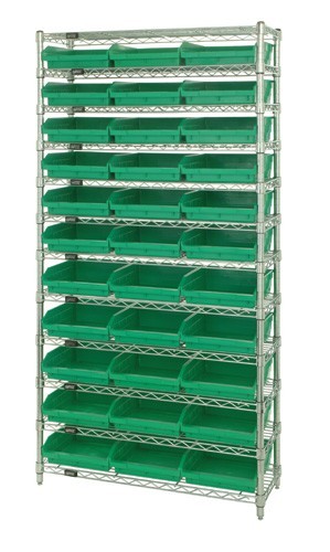 Shelf Bin Wire Shelving System 24" x 36" x 74" Green