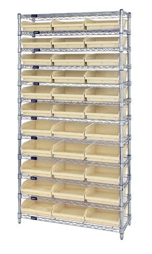 Shelf Bin Wire Shelving System 24" x 36" x 74" Ivory