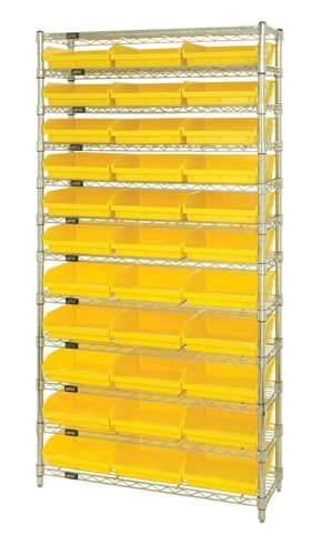 Shelf Bin Wire Shelving System 12" x 36" x 74" Yellow