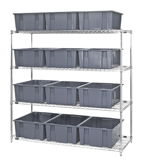 Wire shelving units with stack and nest totes 60" x 24" x 63" Gray