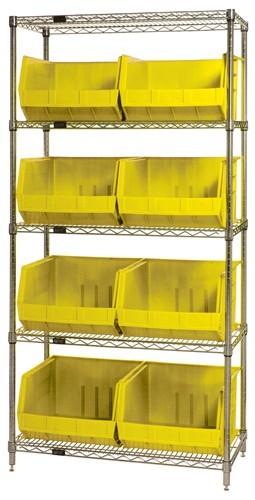 Quantum wire shelving units complete with ultra bins 36" x 18" x 74" Yellow