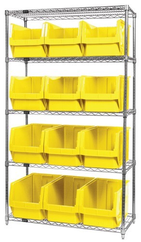 Quantum wire shelving units complete with giant hopper bins 42" x 18" x 74" Yellow
