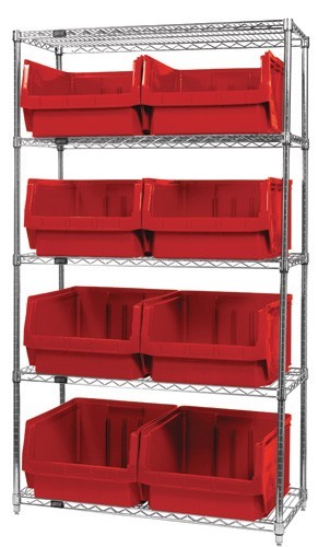 Quantum wire shelving units complete with giant hopper bins 42" x 18" x 74" Red