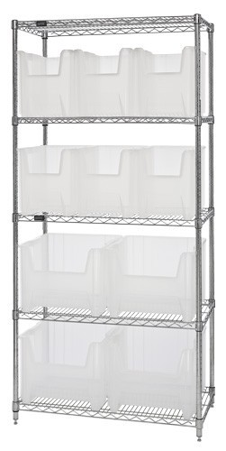 Wire shelving units complete with clear-view giant hopper bins 36" x 18" x 74"