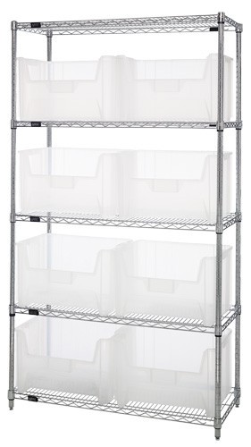 Wire shelving units complete with clear-view giant hopper bins 42" x 18" x 74"