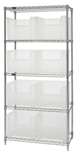 Wire shelving units complete with clear-view giant hopper bins 36" x 18" x 74"