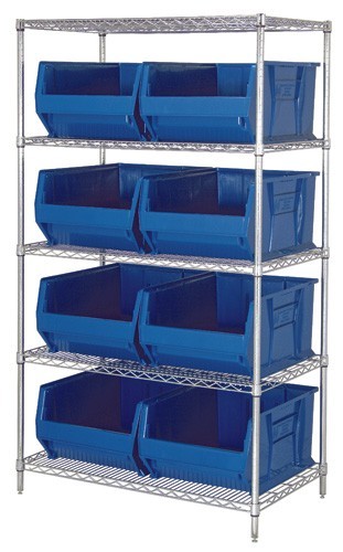 Wire Shelving Unit with Bins - Complete Package 42" x 24" x 74" Blue