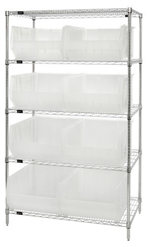 Wire Shelving Unit with Clear-View Bins - Complete Package 24" x 42" x 74"