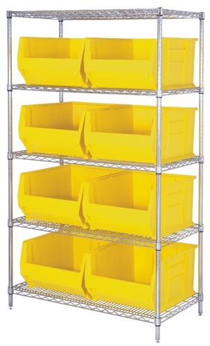 Quantum chrome wire units with hulk 30" containers 42" x 30" x 74" Yellow