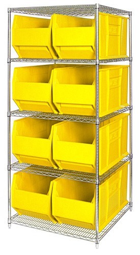 Quantum chrome wire units with hulk 36" containers 36" x 36" x 86" Yellow
