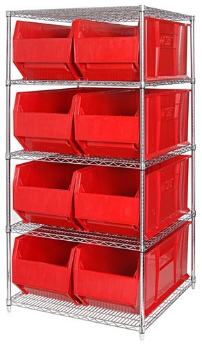 Quantum chrome wire units with hulk 36" containers 48" x 36" x 86" Red