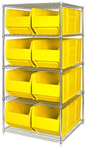 Quantum chrome wire units with hulk 36" containers 48" x 36" x 86" Yellow