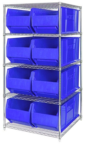 Quantum chrome wire units with hulk 36" containers 48" x 36" x 86" Blue
