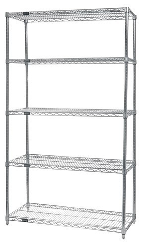 Quantum wire shelving 5-shelf starter units - stainless steel 18" x 60" x 54"