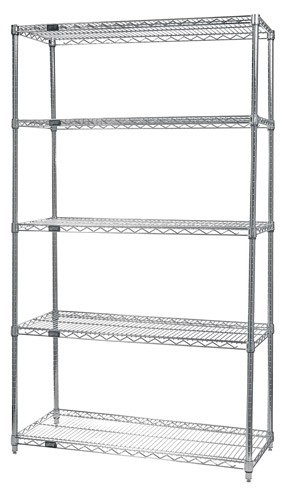 Quantum wire shelving 5-shelf starter units - chrome 14" x 60" x 54"