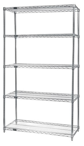 Quantum wire shelving 5-shelf starter units - chrome 14" x 48" x 54"