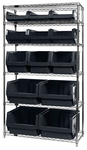 Quantum wire shelving units complete with giant hopper bins 42" x 18" x 74" Black