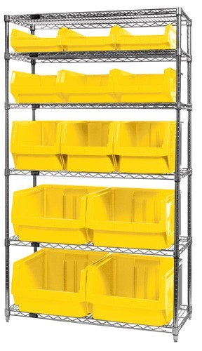 Quantum wire shelving units complete with giant hopper bins 42" x 18" x 74" Yellow