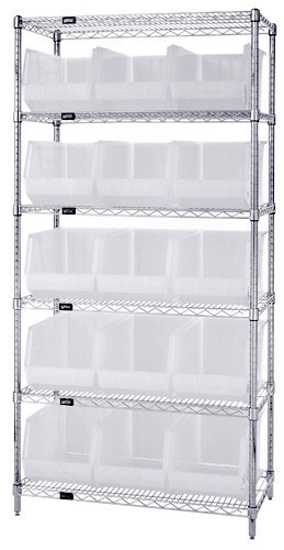 Wire Shelving and Clear-View Bin System - Complete Package 18" x 36" x 74"