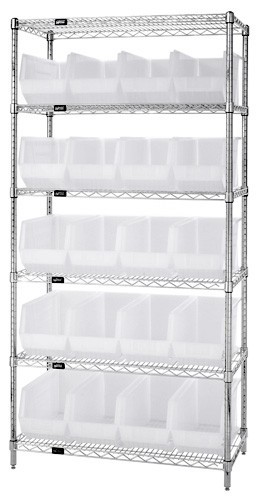 Wire Shelving Unit with Clear-View Bins - Complete Package 18" x 36" x 74"