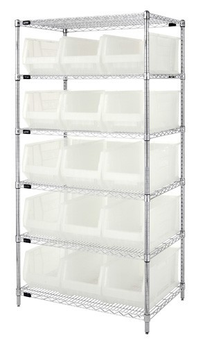Wire Shelving with Clear-View Bins - Complete Package 24" x 36" x 74"