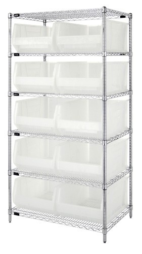 Wire Shelving Unit with Clear-View Bins - Complete Package 24" x 36" x 74"