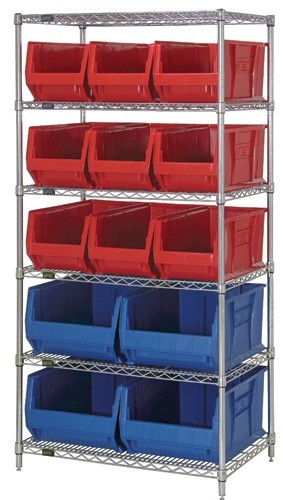 Quantum chrome wire units with hulk 30" containers 36" x 30" x 74" Red