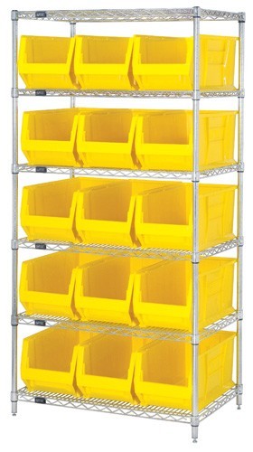 Quantum chrome wire units with hulk 30" containers 36" x 30" x 74" Yellow