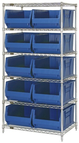 Quantum chrome wire units with hulk 30" containers 36" x 30" x 74" Blue