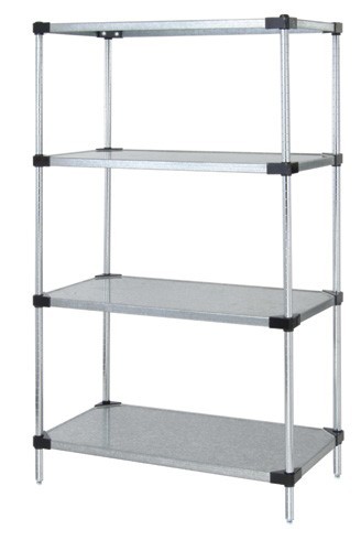 Quantum solid shelving 4-shelf starter units - stainless steel 18" x 24" x 63"