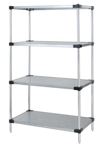 Quantum solid shelving 4-shelf starter units - galvanized steel 21" x 24" x 63"