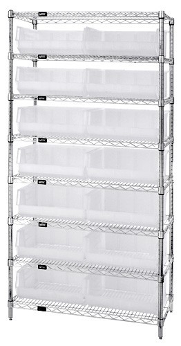 Wire Shelving and Clear-View Bin System - Complete Package 14" x 36" x 74"