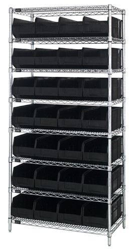 Stackable shelf bin wire shelving packages 12" x 36" x 75" Black