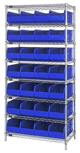 Stackable shelf bin wire shelving packages 12" x 36" x 75" Blue