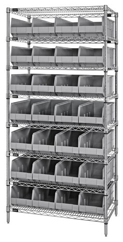 Stackable shelf bin wire shelving packages 12" x 36" x 75" Gray