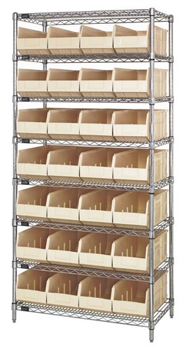 Stackable shelf bin wire shelving packages 12" x 36" x 75" Ivory