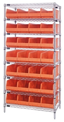 Stackable shelf bin wire shelving packages 12" x 36" x 75" Orange