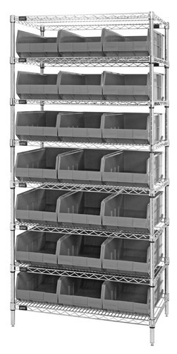 Stackable shelf bin wire shelving packages 12" x 36" x 75" Gray