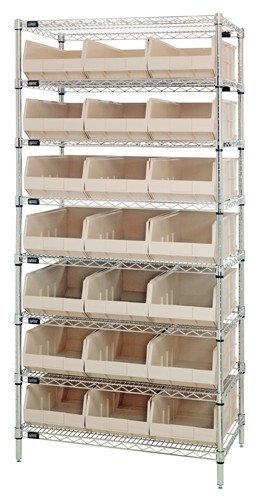 Stackable shelf bin wire shelving packages 12" x 36" x 75" Ivory