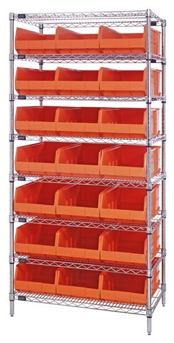 Stackable shelf bin wire shelving packages 12" x 36" x 75" Orange